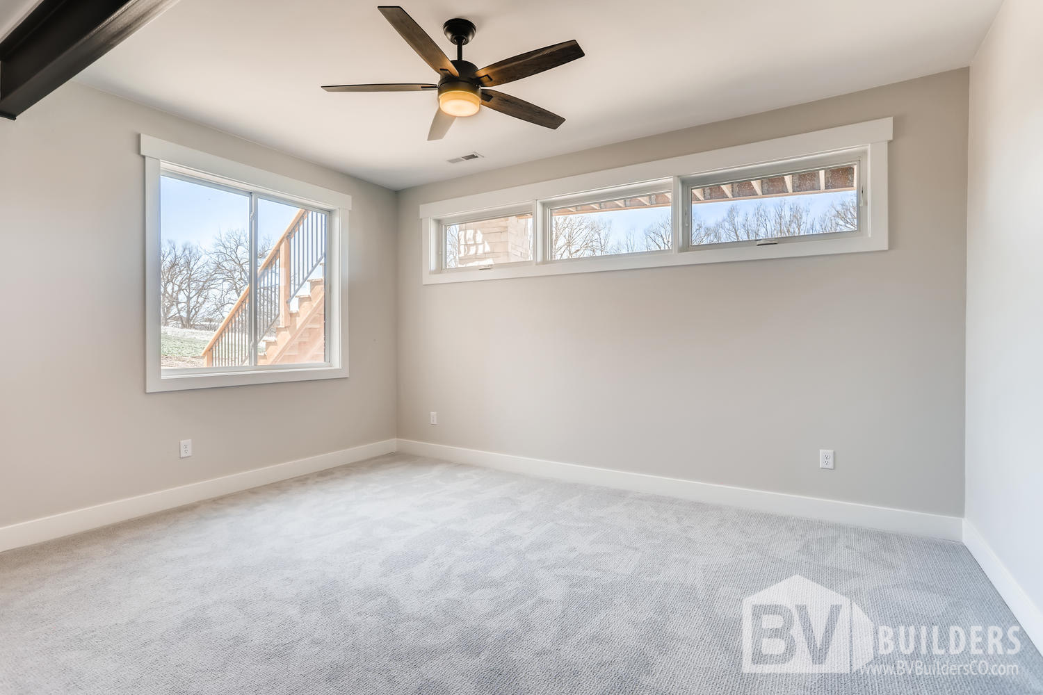 Basement bedroom high windows